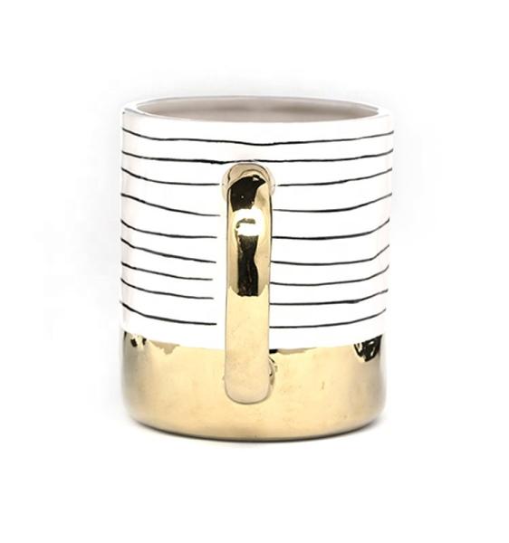 16oz Electroplated White Mug With Gold Handle For Everyday Mugs Personality 5 X 3-3/4 X 4-3/8 Round