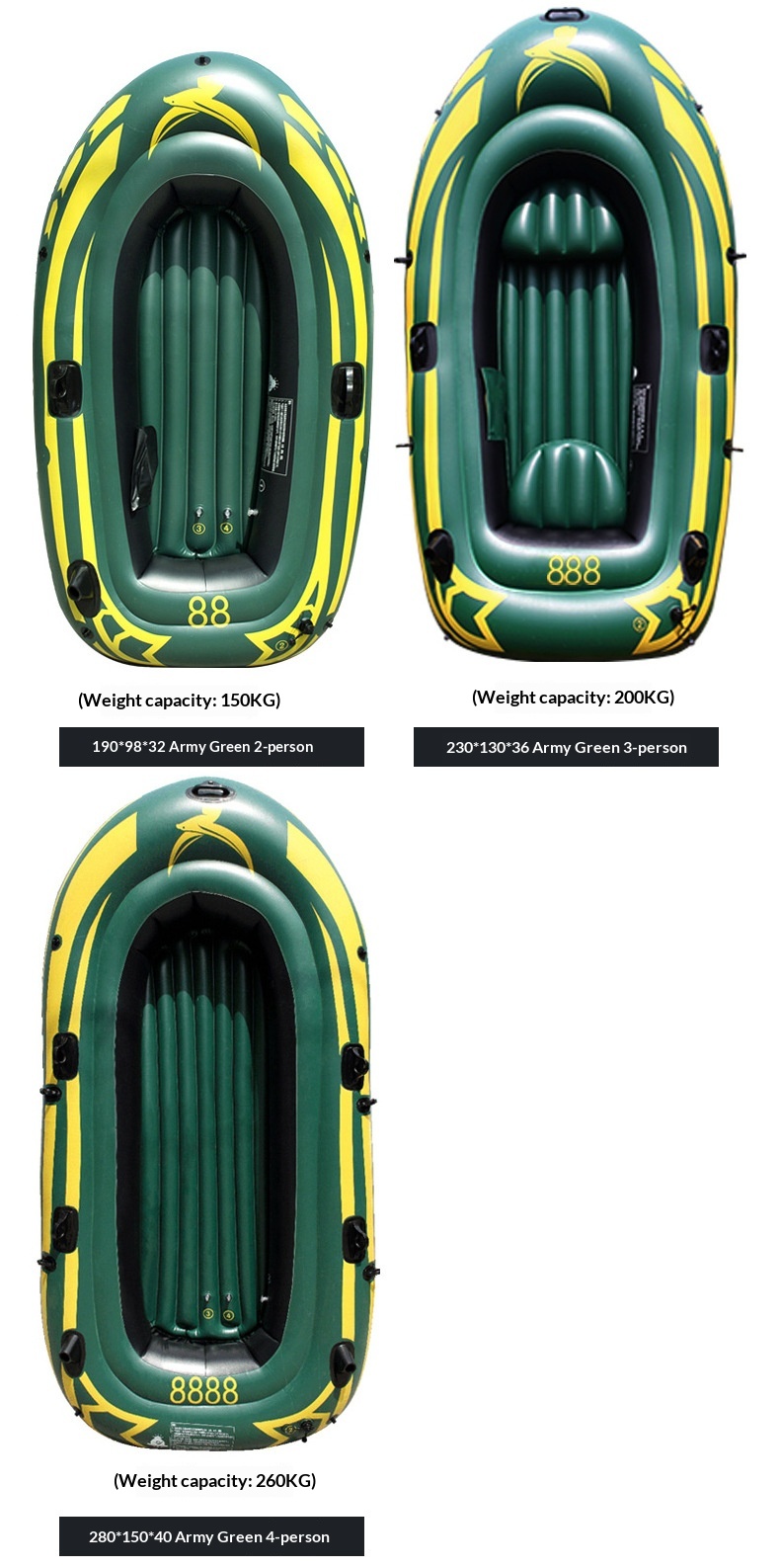 New Thickened Inflatable Kayak Rubber Dinghy Fishing Boat Air-Cushion Craft Lifeboat Outdoor Watercraft 480L Capacity 2-5