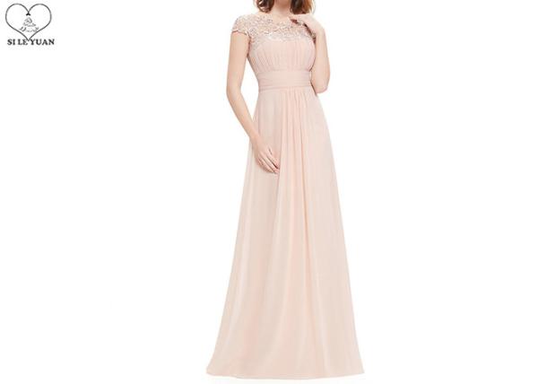 Gray Wedding Bridesmaid Dresses Short Sleeve Floor Length Lace And Pleating
