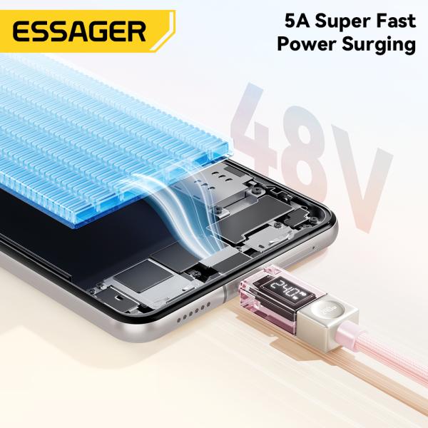 ESSAGER ES-X76 Tipo C a Tipo C Cable de carga rápida 240W 100W 5A Display digital