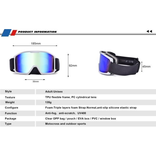 Full rim goggles double layer anti fog lens UV400 protection custom logo strap snow goggles for skiing snowboarding