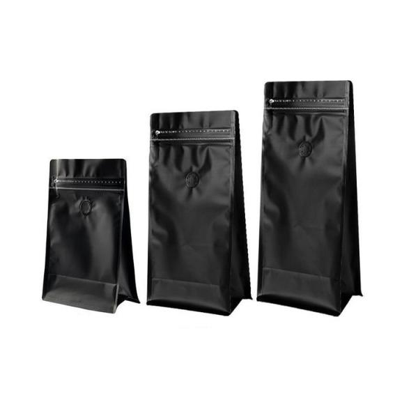 Eight-sided zipper bag flat bottom black aluminum foil k bags stand up pouches for air valve coffee bean wholesale