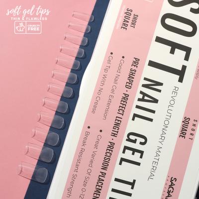12 Sizes Almond Fake Press on Nails Pre Tips Soft Gel Full Cover Pre-shaped Nail Tip in 500PCS White Box for Gel Polish
