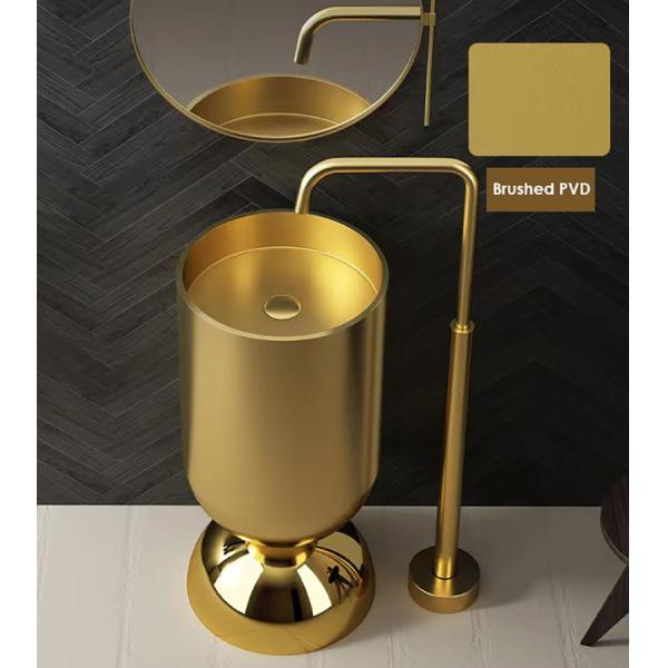 High Arc Free Standing Stainless Steel Pedestal Sink With PVD Nano Tech Coating