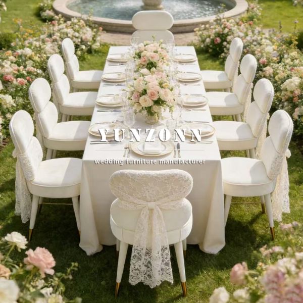 Luxury Modern New Design Hotel Wedding Events Rental White Metal Frame Outdoor Banquet Dining Chairs Furniture