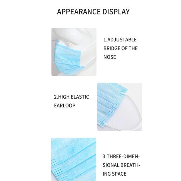 Elastic Earloop Sterile Disposable Face Mask Adjustable Nose Piece Anti Virus