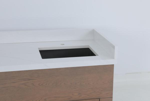 Commercial Hotel Oak Veneer Stained Bathroom Vanity With Wood Console
