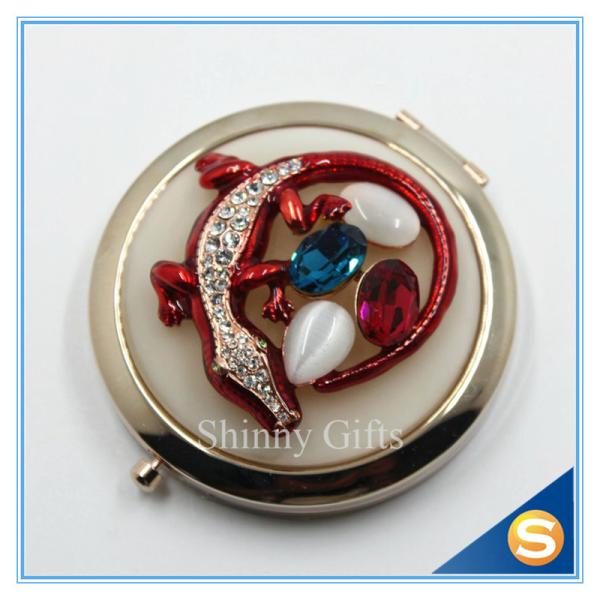 Shinny Gifts Crystal Animal Design Folding Double Side Make up Mirror Metal Compact Mirror