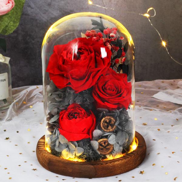 Eternal Preserved Flower Centerpiece Wedding Decor Element Rose Glass Dome