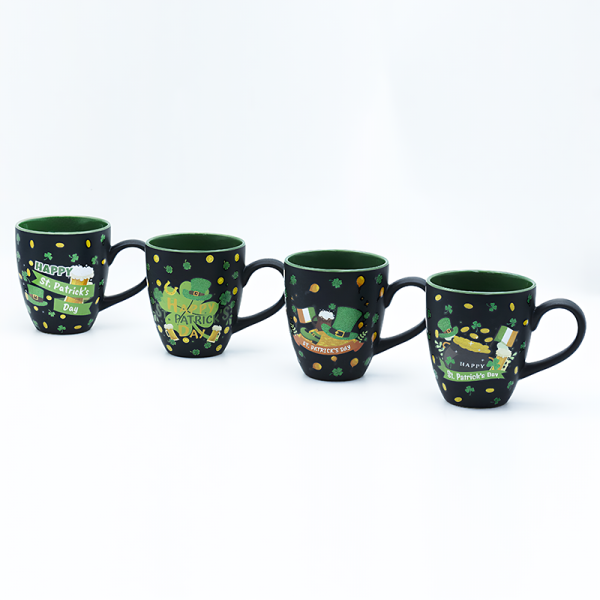 Unique St Patrick'S Day Coffee Cups Factory Sparkle Powder Decal Fired 490ml For