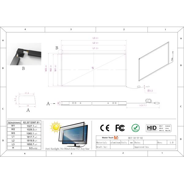 82 Inch No Adhesive Infrared Touch Frame Flash Protocols Multi Touch Overlay Kit