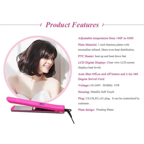 Ceramic Plate Hair Straightening Tools Fast Heating With Mini LED Display