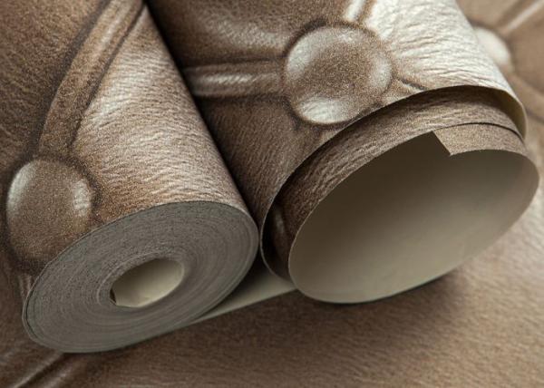 Luxurious Living Room Wallpaper Brown Color with 3D Leather Pattern , 0.53*10M size