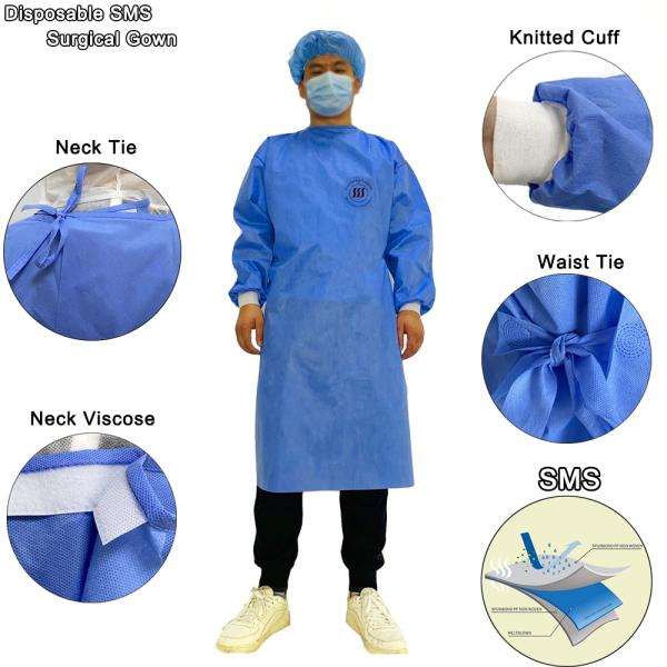 Бреатабле голубое хирургическое платье СМС уровня 4 устранимое для доктора хирурга