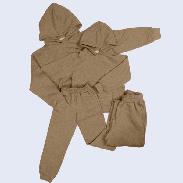 Long Sleeve French Terry Crew Neck Sweatsuit 2PCS Set Sweatshirts Hoodies Pullover For Adult Kids