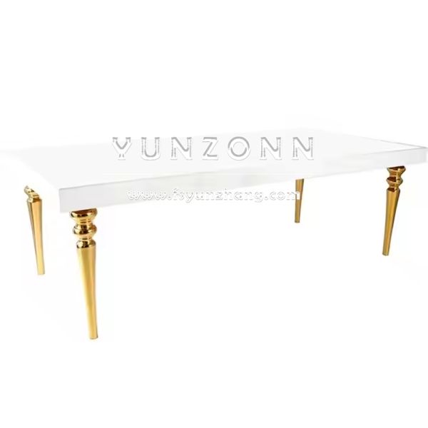 Luxury MDF 12-Seater Gold Metal Rectangle Banquet Dining Table for Hotels Elegant Center Table