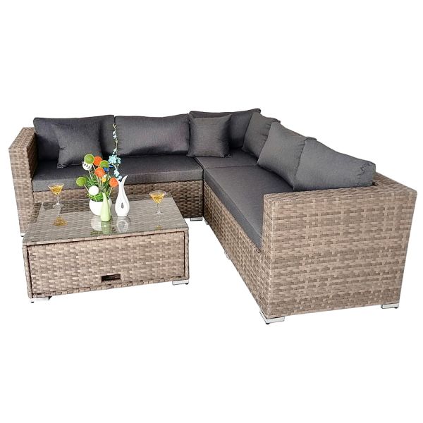 Set of 4 Wide Rattan Metal Frames Hot Sale Garden Furniture Set with Storage Table