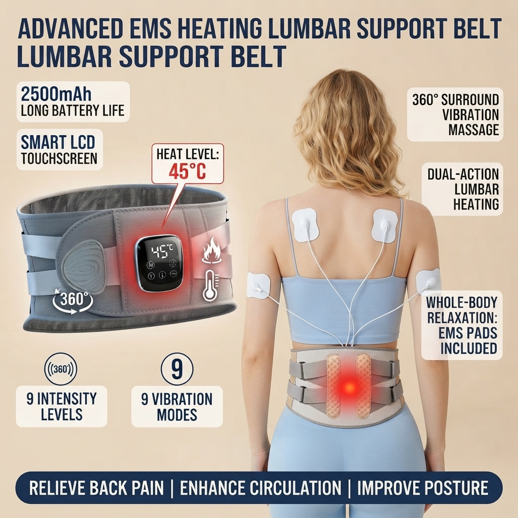 ZN-DM22 Portable Waist Massager with EMS Pulse, Vibration & Heat Therapy