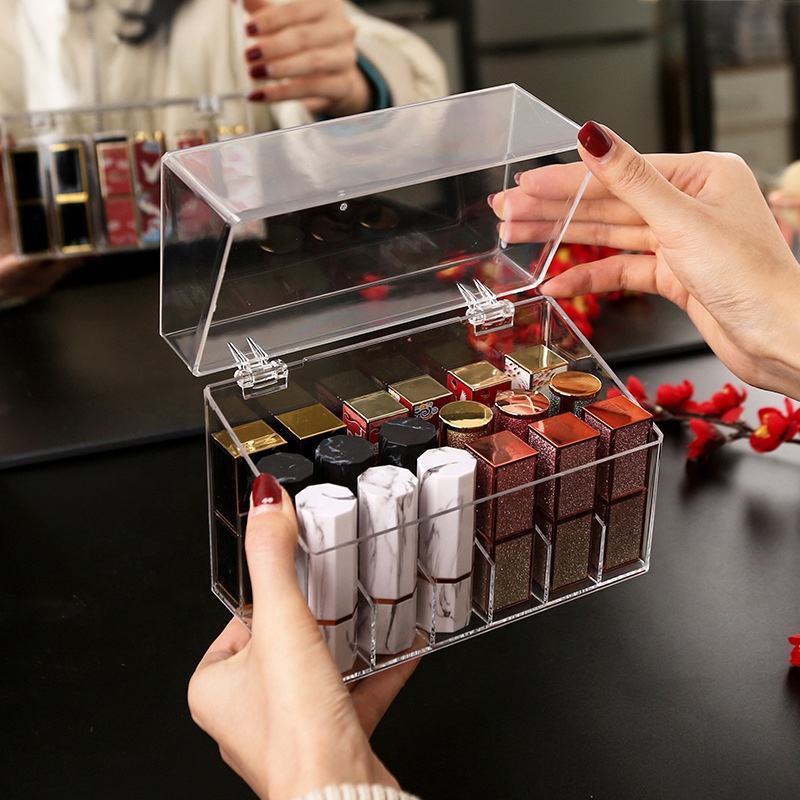 Clear Countertop Makeup Organizer Tiered Storage System For Lipstick Nail Polish Cosmetics Storage Box