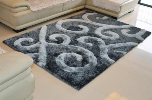 3D New Design Polyester Silk 2100G/SQM Grey Shaggy Carpet Area Rug(3116)