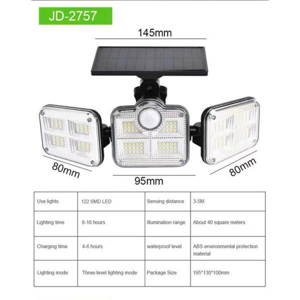 120 Smd Led Outdoor Wall Mounted Solar Led Lights Three Gear Bright Wide Irradiation
