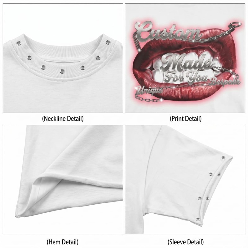 Custom Oversized Boxy Fit T Shirt with Rhinestones and Chains OEM