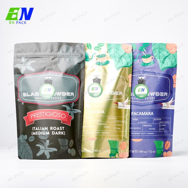 Bn Coffee Packaging Bag  PET PE Stand Up Pouch With Zipper