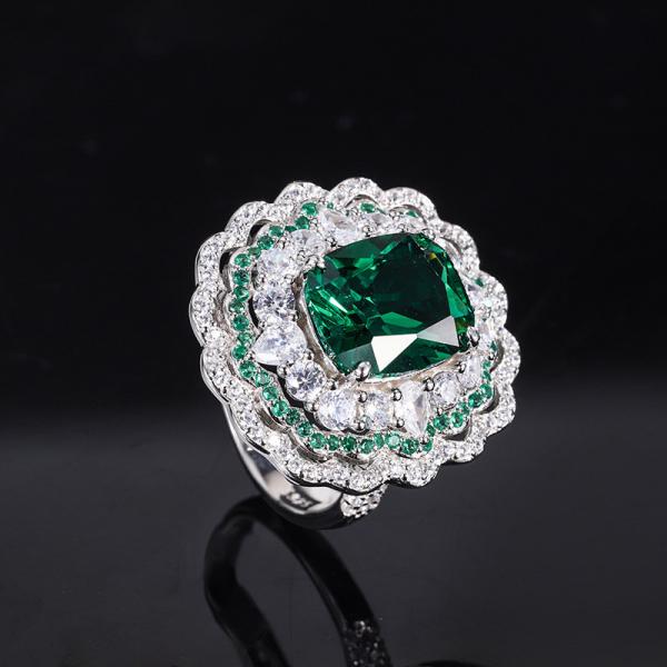 925 Sterling Silver Simulated Gemstone Jewelry Created Emerald Ruby Sapphire Ring For Wedding Engagement
