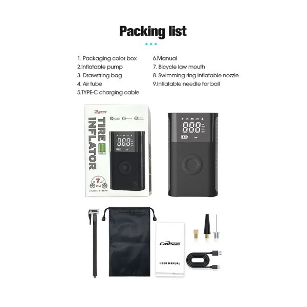 Portable Emergency Tire Inflator Smart Digital Air Pump With LED Light