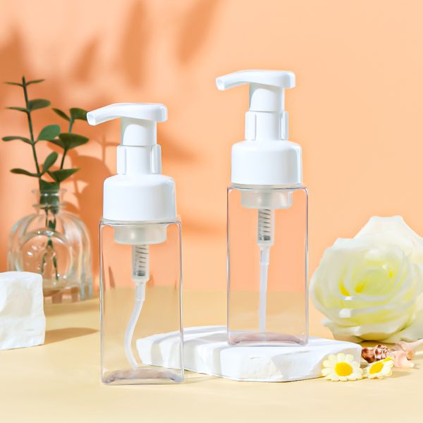 Transparent PET Square Foam Pump Bottle with Lock Pump for Skincare Products