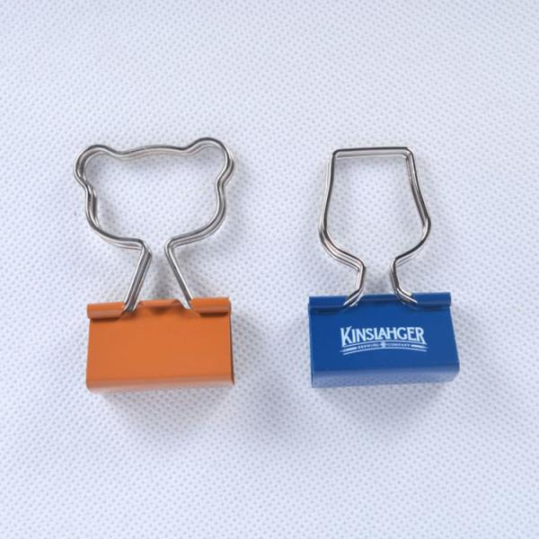 Creative bear head shaped handle long tail clip metal ticket holder clip 25MM logo customized