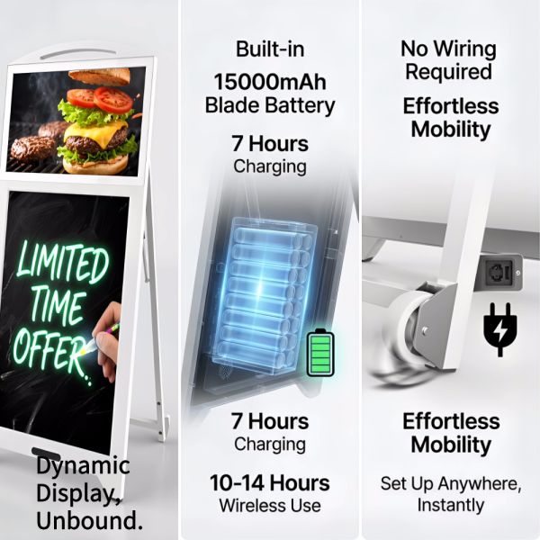 Floor Standing Android Digital Advertising Display 21.5 Inch with LED Fluorescent Writing Board