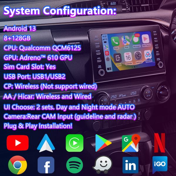 Lsailt Android Navigation Multimedia Video Interface for 2019-Present Toyota Hilux