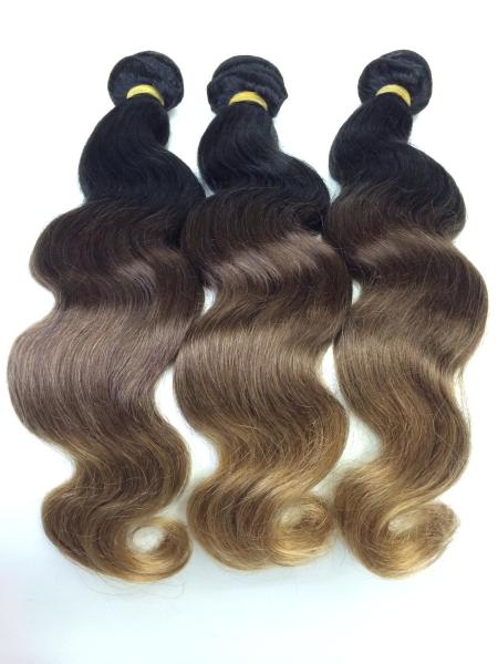 Free Shipping Ombre Three Color 1B/4/27# 10A Grades 100% Brazilian Human Hair Extensions Body Wave Also Have Closure