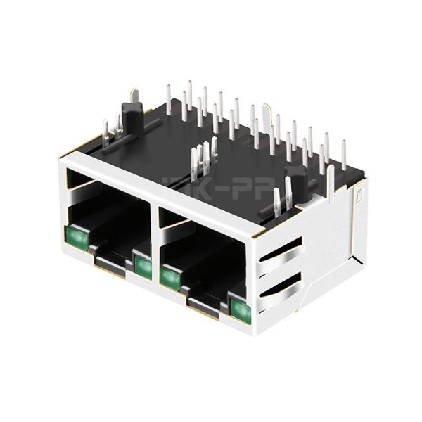 LPJG26843AFNL 100/1000 Base-T Tab Down Green/Green LED 1x2 Port RJ45 Magnetic Connectors