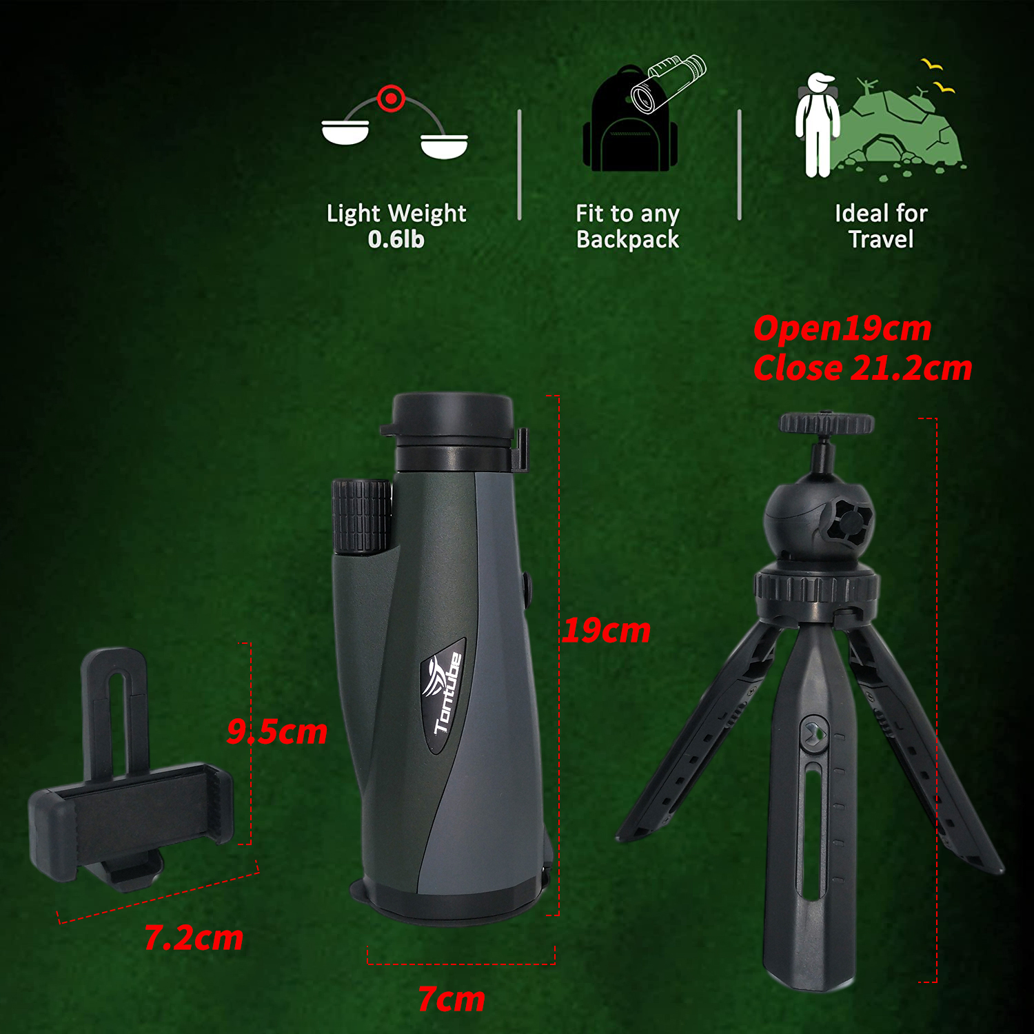 Телескоп взрослых 12×60HD Monocular для телефона водоустойчивого высокого Powerd