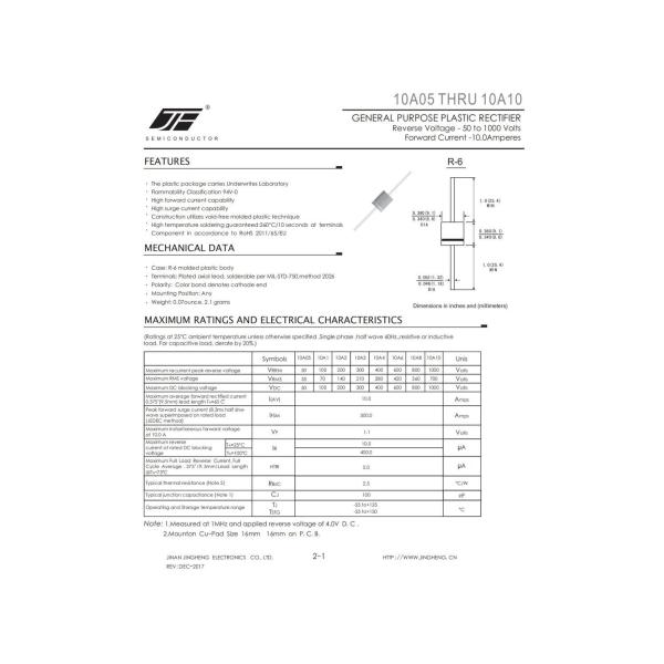 10A05/10A2/10A4/10A6/10A8/10A10 General Purpose Rectifier AXIAL DIODE with R-6 Package