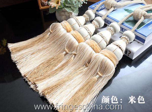 Delicate custom long tassel fringe trimming for curtain attractive tieback hanging ball