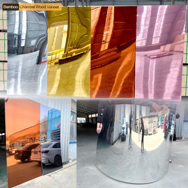 Popular Design Bamboo Charcoal Wood Veneer PVC Mirror Wall Panels Waterproof Interior Decorative For Commercial Space