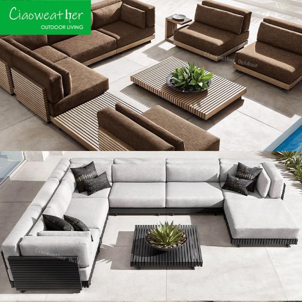 Sofa Set Teak Wood Garden Sectional Modern Design Furniture Outdoor Coffee Table and Garden Sofa
