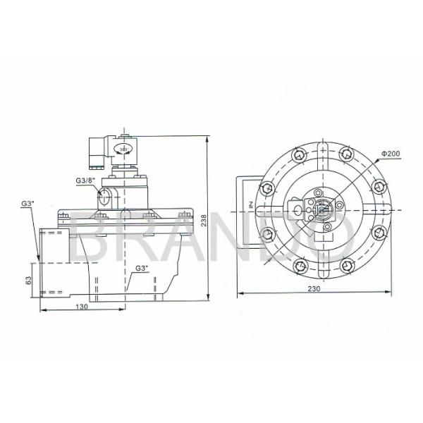 Aluminum SS304 Pneumatic Pulse Valve , 3 Inch Solenoid Valve CA / RCA76T