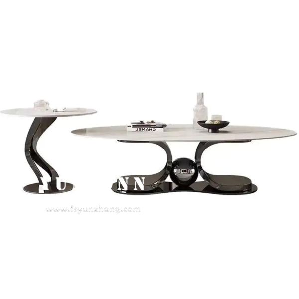 Luxury Coffee Table Hotel Furniture Marble Table Top Gold Metal Stainless Steel Side Oval Tea Coffee Table