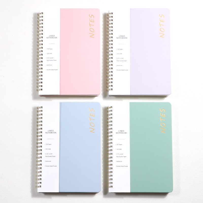 A5 Macaron Color Spiral Notebook Stationary Gold Foil Hardcover Lined Journal