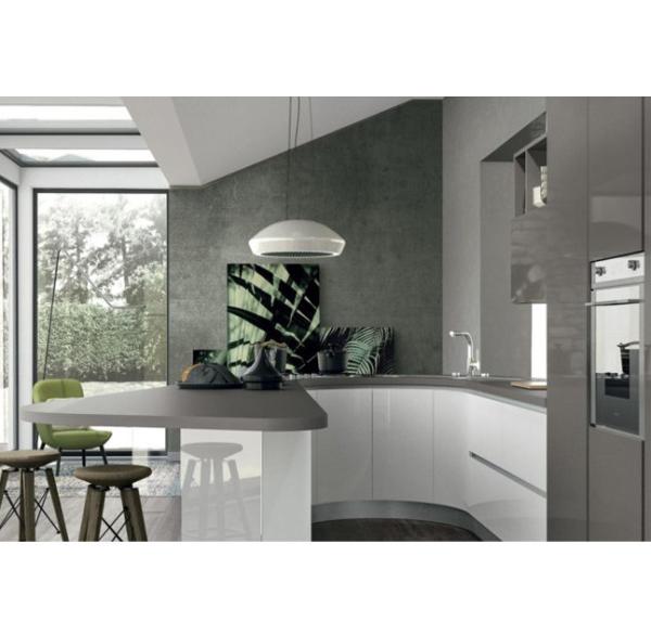 Curved cabinets,Modern kitchen furniture,Kitchen design,U-shape cupboard,Kitchen for European market，Kitchen for Italy