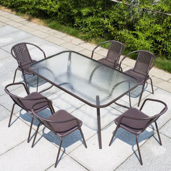 Patio Rattan Chairs Outdoor Rectangular Table Garden Dining Table and Chair Set