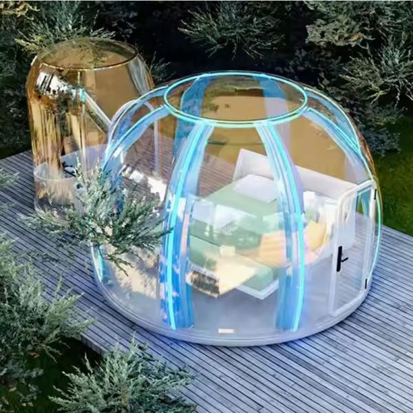 Transparent Camping Hotel Prefabricated Dome for Outdoor Bubble House Yurt With LED Lighting