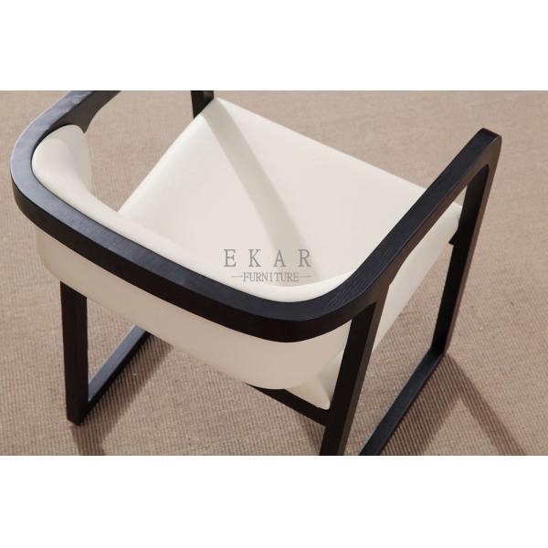 Modern Wood Frame White Leather Dining Chair