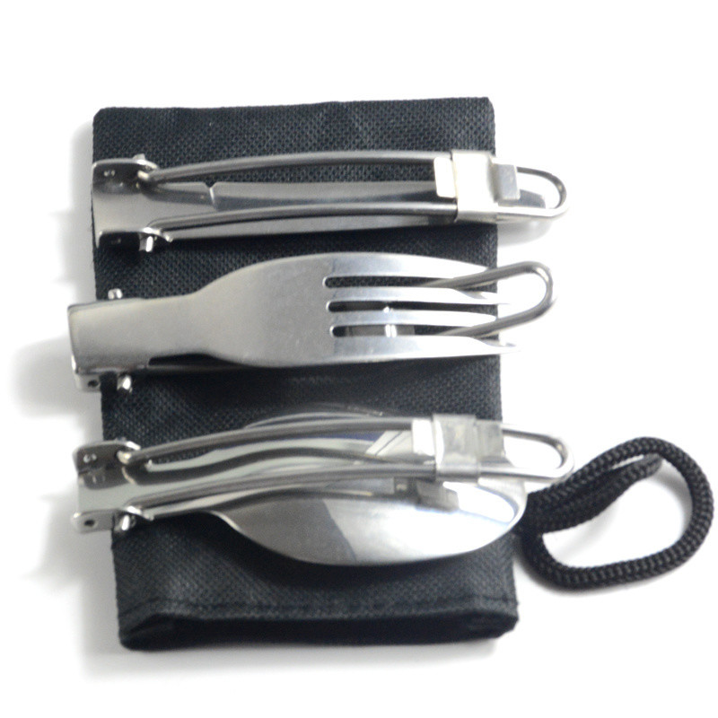 Stainless Steel Camping Dinnerware Set with Silver Cutlery Fork and Spoon Included