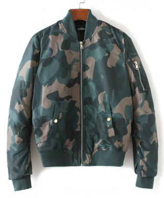Ribbed Collar Ladies Camouflage Bomber Jacket , Printed Ma1 Flight Bomber Jacket