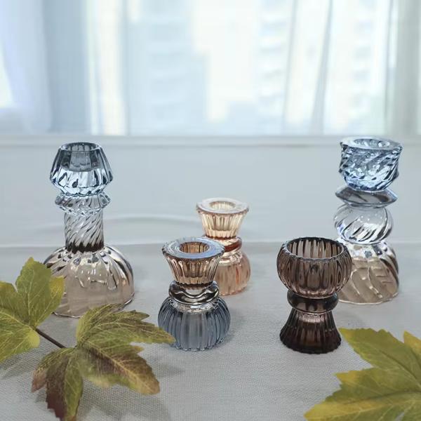 Home Decor Colorful Gradient Ramp Candle Holder For Taper Glass Candle Christmas